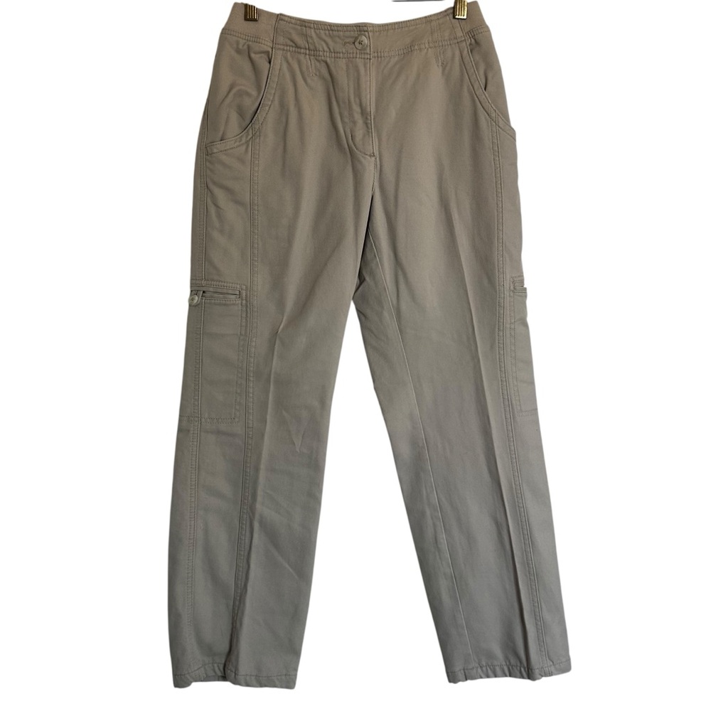 LL Bean Women's Classic Fit Cargo Pocket Plaid Flannel Lined Khaki Pants Size 6P